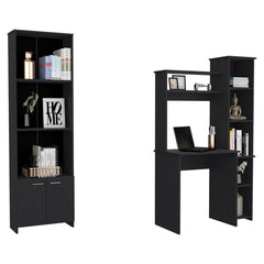 Naples 2 Piece Office Set, Bookcase + Desk, Black Wengue Finish