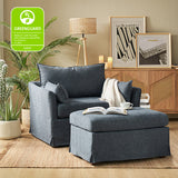 Miles Slipcovered Armchair with Large Ottoman