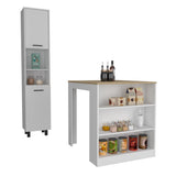 TUHOME Glendale 2-Piece Kitchen Set with Tanna Countertop Island and Hobart Pantry Cabinet, Modern Prep and Storage Solution for Apartments and Homes, White/Light Oak