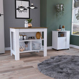 TUHOME Oslo 2-Piece Kitchen Set with Storage Cabinet and Multi-Level Countertop Island, Modern Small-Space Prep Station for Apartments and Homes, 35.4"H x 40.5"W x 27.5"D, White/Walnut