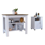 TUHOME Oslo 2-Piece Kitchen Set with Storage Cabinet and Multi-Level Countertop Island, Modern Small-Space Prep Station for Apartments and Homes, 35.4"H x 40.5"W x 27.5"D, White/Walnut