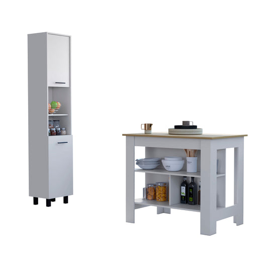 TUHOME Houston 2-Piece Kitchen Set with Cabinets, Counter and Storage Space, Modern Kitchen Furniture, 35.4"H x 40.5"W x 27.5"D, White/Light Oak