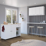 TUHOME Malibu 2-Piece Kitchen Set with Wide Countertop Island and Storage Cabinet, Modern Prep and Pantry Organization for Apartments and Homes, 36.2"H x 53.5"W x 18.1"D, White/Light Oak