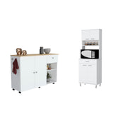 TUHOME Campbell 2-Piece Kitchen Set with Wide Countertop Island and Storage Cabinet, Modern Prep and Pantry Organization for Apartments and Homes, 36.2"H x 53.5"W x 18.1"D, White/Light Oak