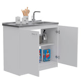 TUHOME Covelo 2-Piece Kitchen Set with Compact Countertop Island and Storage Cabinet, Modern Prep and Pantry Organization for Apartments and Small Kitchens, 36.2"H x 36.2"W x 31"D, White/Light Oak