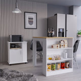 TUHOME Farley 2-Piece Kitchen Set with Compact Countertop Island and Storage Cabinet, Modern Prep and Pantry Organization for Apartments and Small Kitchens, 36.2"H x 36.2"W x 31"D, White/Light Oak