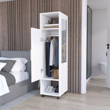 TUHOME Cluster 63-Inch Tall Open-Concept Wardrobe with Mirror, Three Storage Shelves, Hanging Rod, Casters and Side Hooks, Freestanding Clothes Organizer for Bedroom, Closet, Laundry Room or Multiroom Home Storage