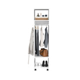 TUHOME Cluster 63-Inch Tall Open-Concept Wardrobe with Mirror, Three Storage Shelves, Hanging Rod, Casters and Side Hooks, Freestanding Clothes Organizer for Bedroom, Closet, Laundry Room or Multiroom Home Storage