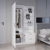 Seville High Multifunctional Armoire Wardrobe Storage Console Featuring Full-Length Integrated Mirror Door One Access Cabinet and Two Smooth-Gliding Drawers for Practical and Stylish Bedroom Organization