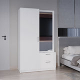 Seville High Multifunctional Armoire Wardrobe Storage Console Featuring Full-Length Integrated Mirror Door One Access Cabinet and Two Smooth-Gliding Drawers for Practical and Stylish Bedroom Organization