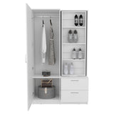 Seville High Multifunctional Armoire Wardrobe Storage Console Featuring Full-Length Integrated Mirror Door One Access Cabinet and Two Smooth-Gliding Drawers for Practical and Stylish Bedroom Organization
