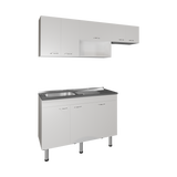 Oceana Kitchen Top Cabinet with Stainless Steel Utility Sink Set, Three-Door Base Cabinet, Five-Door Top Wall Cabinet with Eight Total Shelves, Versatile Storage and Workspace Solution for Kitchen Organization and Efficiency