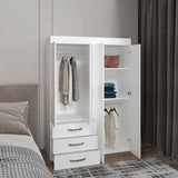 Denver Adjustable Armoire, 68" High with Rods, Double Door Cabinet, Three Drawers, Two Shelves, Compact and Space-Saving Bedroom Storage Solution for Clothes and Accessories