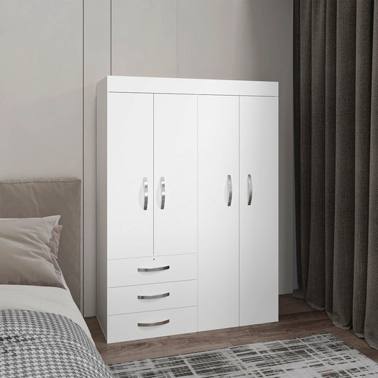 Denver Adjustable Armoire, 68" High with Rods, Double Door Cabinet, Three Drawers, Two Shelves, Compact and Space-Saving Bedroom Storage Solution for Clothes and Accessories