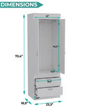TUHOME Lisboa 2-Door Armoire with Double Door Storage, Two Spacious Drawers, Concealed Hanging Rod and Vertical Freestanding Wardrobe for Bedroom, Living Room, Kitchen or Garage Organization