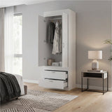 TUHOME Lisboa 2-Door Armoire with Double Door Storage, Two Spacious Drawers, Concealed Hanging Rod and Vertical Freestanding Wardrobe for Bedroom, Living Room, Kitchen or Garage Organization