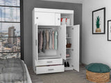 Tuhome Chile Armoire with Rod, Three Door Cabinet, Two Drawers, Two Adjustable Shelves, Metal Hardware, Modern Storage Solution for Bedroom or Closet