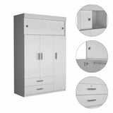 Tuhome Chile Armoire with Rod, Three Door Cabinet, Two Drawers, Two Adjustable Shelves, Metal Hardware, Modern Storage Solution for Bedroom or Closet