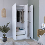 Ohio Armoire Wardrobe with Three-Door Hanging Cabinet, Two Lower Storage Drawers, Four-Tier Shelving System and Modern Space-Saving Design for Organized Clothing, Accessories and Complete Bedroom Organization