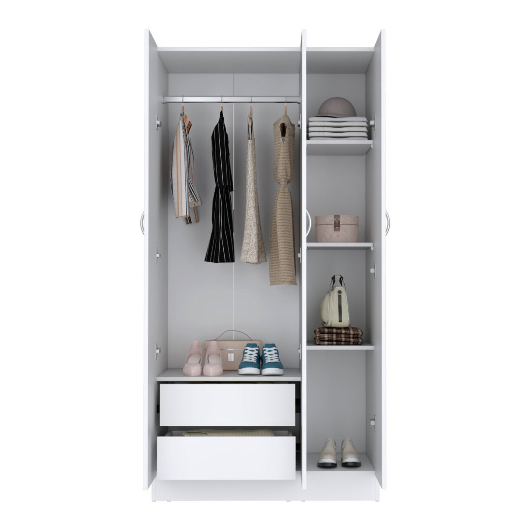 Ohio Armoire Wardrobe With 3-Doors, 2-Drawers, 4-Tier Shelves