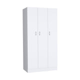 Ohio Armoire Wardrobe with Three-Door Hanging Cabinet, Two Lower Storage Drawers, Four-Tier Shelving System and Modern Space-Saving Design for Organized Clothing, Accessories and Complete Bedroom Organization