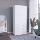 TUHOME Taly Double Door Armoire with Hanging Rod, Two Spacious Drawers and Full-Length Storage Compartment, Durable Engineered Wood Construction, Stylish Organizer for Clothes and Accessories in Modern Bedroom Spaces