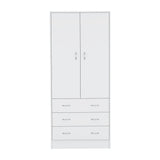 TUHOME Taly Double Door Armoire with Hanging Rod, Two Spacious Drawers and Full-Length Storage Compartment, Durable Engineered Wood Construction, Stylish Organizer for Clothes and Accessories in Modern Bedroom Spaces