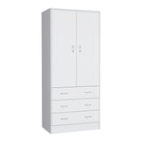 TUHOME Taly Double Door Armoire with Hanging Rod, Two Spacious Drawers and Full-Length Storage Compartment, Durable Engineered Wood Construction, Stylish Organizer for Clothes and Accessories in Modern Bedroom Spaces