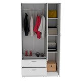 Riverside 3-Door Armoire with Hanging Rod, Two Drawers and Multi-Compartment Storage, Modern Wardrobe Closet for Organized Clothing, Accessories and Bedroom Essentials, Large Vertical Storage Cabinet