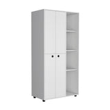 TUHOME Misuri Wardrobe Armoire with Double Doors, Spacious Drawer, Metal Hanging Rod and Three Open Shelves Offering Multi-Functional Clothing Storage, Modern Organization Solutions and Durable Solid Wood Construction