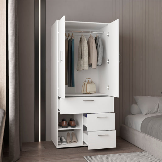 Alpine Modern Freestanding Closet Armoire Storage Console Double Door Design with Sleek Finish Featuring Interior Hanging Rod and Multiple Shelving for Versatile Wardrobe Organization