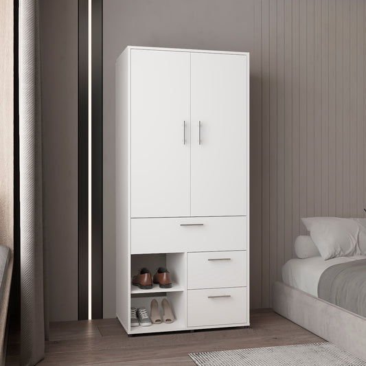 Alpine Modern Freestanding Closet Armoire Storage Console Double Door Design with Sleek Finish Featuring Interior Hanging Rod and Multiple Shelving for Versatile Wardrobe Organization