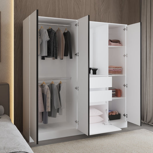 Kamelot Practical and Elegant Freestanding Armoire Wardrobe Double Door Design with Spacious Interior Featuring Hanging Rod and Interior Shelving for Comprehensive Bedroom Storage Solution