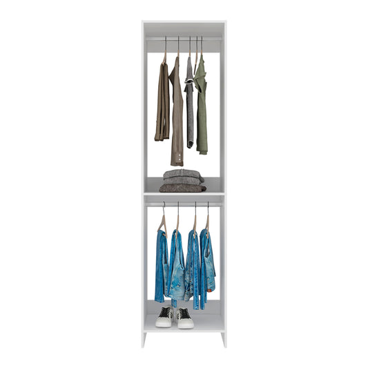 Eco Closet 2-Rod Wardrobe Organizer, Double Hanging Sections with Open Shelf, Space-Saving Freestanding Closet System, Engineered Wood