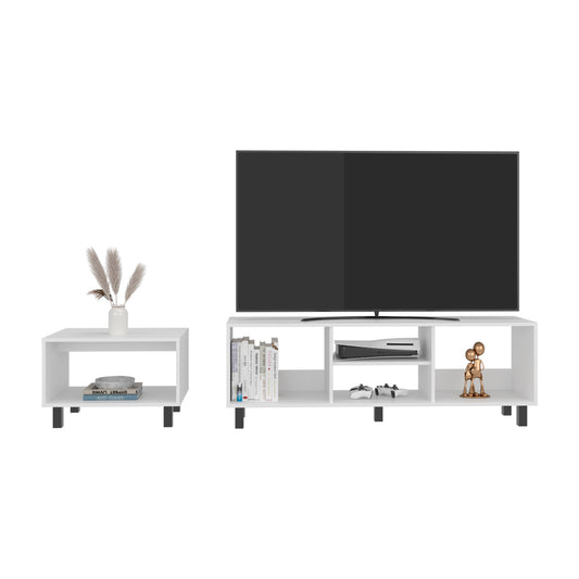 Eclipse Coffee Table and TV Stand Duo Set for Living Room and Entertainment Room Center with Open Display Shelves