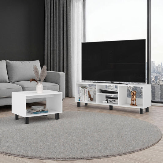 Eclipse Coffee Table and TV Stand Duo Set for Living Room and Entertainment Room Center with Open Display Shelves