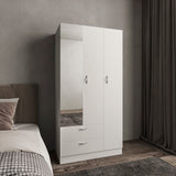 Riverside 3-Door Armoire with Hanging Rod, Two Drawers and Multi-Compartment Storage, Modern Wardrobe Closet for Organized Clothing, Accessories and Bedroom Essentials, Large Vertical Storage Cabinet