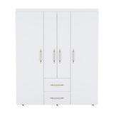 TUHOME Bariloche Wardrobe with Multi-Section Storage, Dual Hanging Rod Compartments, Central Shelving Area, Two Smooth-Glide Drawers, Metal Handles and Spacious Organization for Modern Bedrooms and Closet Spaces
