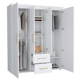 TUHOME Bariloche Wardrobe with Multi-Section Storage, Dual Hanging Rod Compartments, Central Shelving Area, Two Smooth-Glide Drawers, Metal Handles and Spacious Organization for Modern Bedrooms and Closet Spaces
