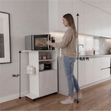 Clip Kitchen Cart with Spacious Countertop, Single-Door Storage Cabinet, Additional Rack Shelf and Smooth-Rolling Four Casters for Mobile Organization, Microwave Support