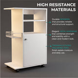 Clip Kitchen Cart with Spacious Countertop, Single-Door Storage Cabinet, Additional Rack Shelf and Smooth-Rolling Four Casters for Mobile Organization, Microwave Support