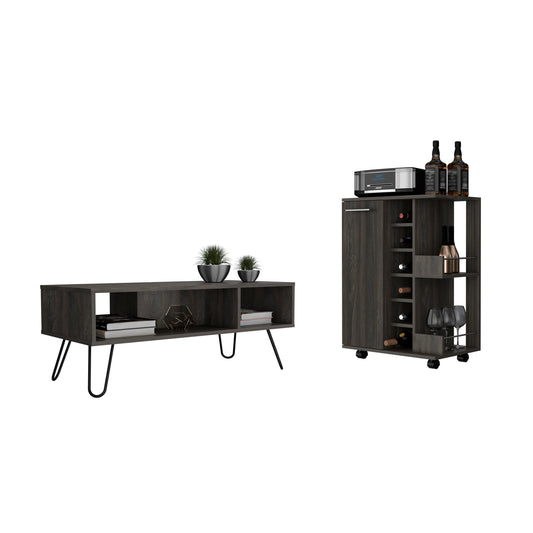 TUHOME Vassel 2-Piece Living Room Set with Storage Cabinet and Open Shelf Organizer, Modern Small-Space Furniture for Living Room, Entryway or Office, 32.32"H x 23.62"W x 14.76"D, Espresso