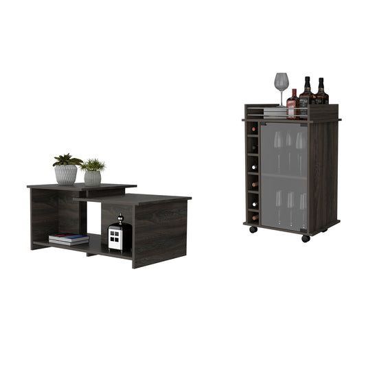 TUHOME Quincy 2-Piece Living Room Set with Storage Cabinet and Open Shelf Organizer, Modern Small-Space Furniture for Living Room, Entryway or Home Office, 35"H x 21.6"W x 16.3"D, Espresso