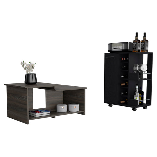 TUHOME Irvine 2-Piece Living Room Set with Storage Cabinet and Side Table, Modern Compact Furniture for Entryways, Living Rooms and Home Organization, 32.32"H x 23.62"W x 14.76"D, Espresso/Black