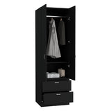 Vico 76-Inch High Armoire Wardrobe Closet with Double Door Cabinet, Two Spacious Drawers, Internal Shelf, Hanging Rod, Multi-Section Clothing Organizer for Bedroom Storage and Freestanding Clothes Organization