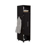 TUHOME Cluster 63-Inch Tall One-Door Wardrobe Cabinet with Mirror, Hanging Rod, Three Storage Shelves, Casters and Side Hooks, Freestanding Armoire Organizer for Bedroom, Laundry Room or Closet Clothes Storage