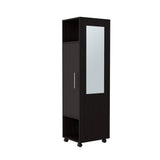TUHOME Cluster 63-Inch Tall One-Door Wardrobe Cabinet with Mirror, Hanging Rod, Three Storage Shelves, Casters and Side Hooks, Freestanding Armoire Organizer for Bedroom, Laundry Room or Closet Clothes Storage