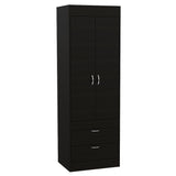 TUHOME Lisboa 2-Door Armoire with Double Door Storage, Two Spacious Drawers, Concealed Hanging Rod and Vertical Freestanding Wardrobe for Bedroom, Living Room, Kitchen or Garage Organization