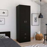 TUHOME Lisboa 2-Door Armoire with Double Door Storage, Two Spacious Drawers, Concealed Hanging Rod and Vertical Freestanding Wardrobe for Bedroom, Living Room, Kitchen or Garage Organization
