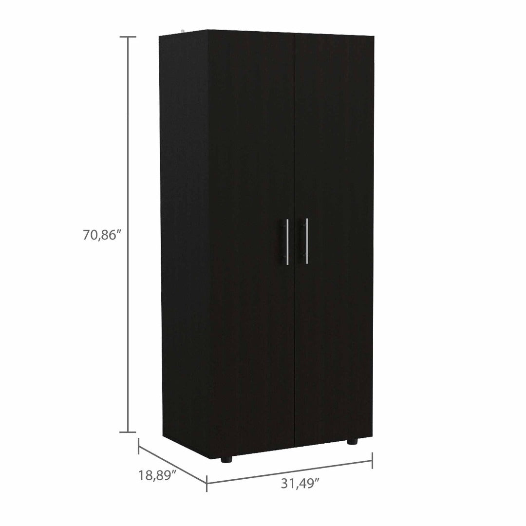 Tera Amoire, Four Shelves, Double Door Cabinet, Four Legs, Metal Hardware, Rods